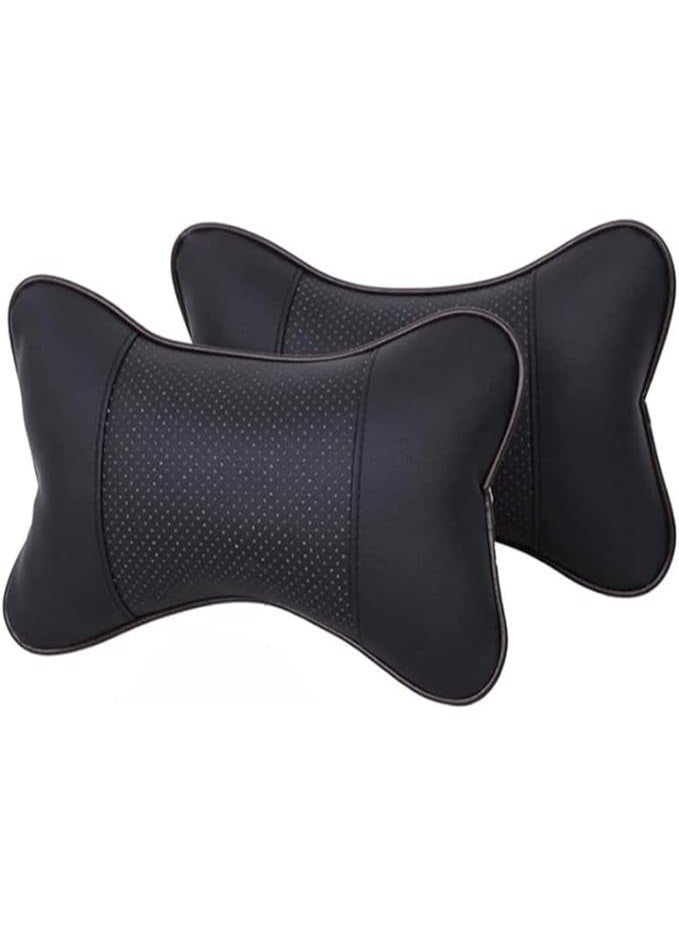 Set of 2 Premium Memory Foam Car Headrest Pillows - Universal Neck Support Cushions for Car Seats - Soft and Comfortable Driving Pillows for Neck Pain Relief (Black) - Image 1